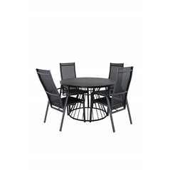 Tropea Dining Table - Black Steel / Grey Spray Glass, Copacabana Recliner Chair  - Black/Black_4