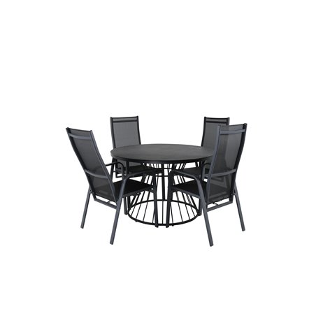 Tropea Dining Table - Black Steel / Grey Spray Glass, Copacabana Recliner -tuoli