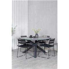 Parma - Table ø 140 - Black Alu /Grey Aintwood, Lina Dining Chair - Black_4