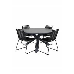 Parma - Table ø 140 - Black Alu /Grey Aintwood, Lindos Stacking Chair - Black Alu / Black Rope_4