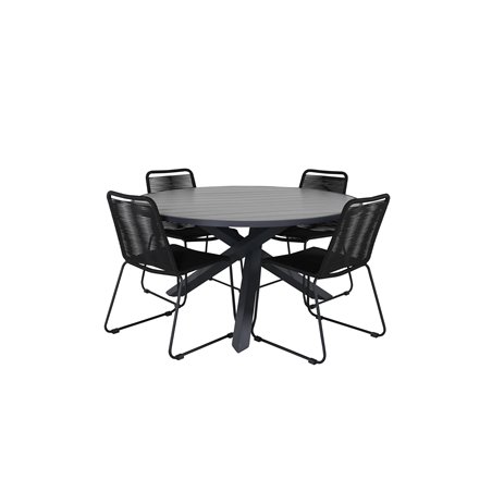 Parma - Table ø 140 - Black Alu /Grey Aintwood, Lindos Stacking Chair - Black Alu / Black Rope_4