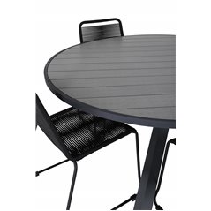 Parma - Table ø 140 - Black Alu /Grey Aintwood, Lindos Stacking Chair - Black Alu / Black Rope_4