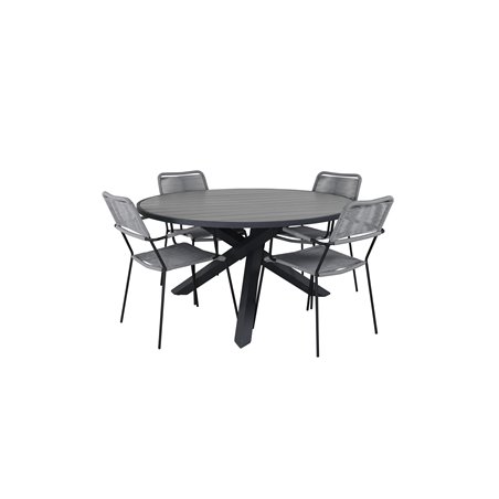 Parma - Table ø 140 - Black Alu /Grey Aintwood, Lindos Armchair - Black Alu / Grey Rope_4