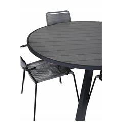 Parma - Table ø 140 - Black Alu /Grey Aintwood, Lindos Armchair - Black Alu / Grey Rope_4