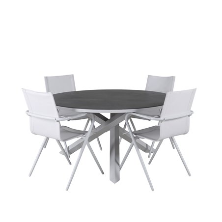 Copacabana Table ø 140 - White/Grey, Alina Dining Chair - white Alu / White Textilene_4