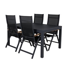 Marbella Table 160/240 - Black/Black, Panama Light 5-pos Chair Black / Black and teak_4