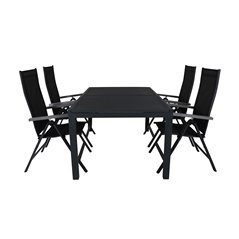 Marbella Table 160/240 - Black/Black, Albany Light 5-pos - black / Black textilene and grey teak_4