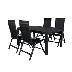 Marbella Table 160/240 - Black/Black, Albany Light 5-pos - black / Black textilene and grey teak_4