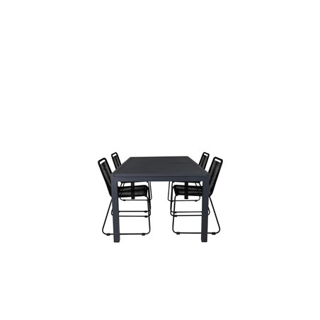 Marbella-pöytä 160/240 Black/Black, Lindos Stacking Chair - Black Alu/Black Rope