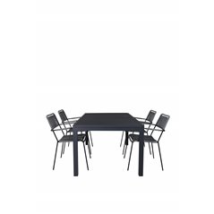 Marbella Table 160/240 - Black/Black, Lindos Armchair - Black Alu / Grey Rope_4