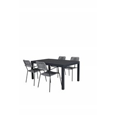 Marbella Table 160/240 - Black/Black, Lindos Armchair - Black Alu / Grey Rope_4