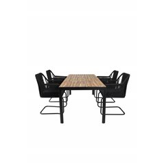 Bois Dining table 205*90cm - Black Legs / Acacia , Lindos Karmstol med svikt Svart stål / Svart rep_4