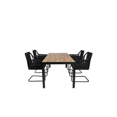 Bois Dining table 205*90cm - Black Legs / Acacia , Lindos Karmstol med svikt Svart stål / Svart rep_4