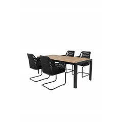 Bois Dining table 205*90cm - Black Legs / Acacia , Lindos Karmstol med svikt Svart stål / Svart rep_4