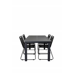 Albany Table - 160/240 - Black/Grey, Lindos Stacking Chair - Black Alu / Black Rope_4