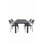 Albany Table - 160/240 - Black/Grey, Lindos Armchair - Black Alu / Grey Rope