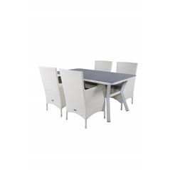 Virya Dining Table - White Alu / Grey Glass - small table+Malin Karmstol med dyna - Vit / grå dyna_4