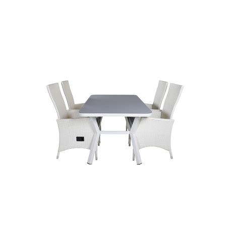 Virya Dining Table - White Alu / Grey Glass - small table+Padova Chair (Recliner) - White/Grey_4