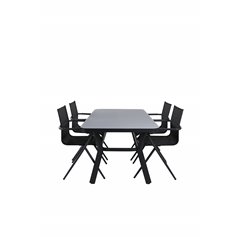 Virya Dining Table - BLACK Alu / Grey Glass - small table+Alina Dining Chair - Black Alu / Black Textilene_4