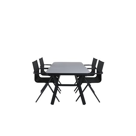 Virya Dining Table - BLACK Alu / Grey Glass - small table+Alina Dining Chair - Black Alu / Black Textilene_4