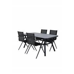 Virya Dining Table - BLACK Alu / Grey Glass - small table+Alina Dining Chair - Black Alu / Black Textilene_4