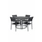 Tropea Dining Table - Black Steel / Grey Spray Glass SanTorini Arm Chair Black Alu/Black Textilene (käytetty)