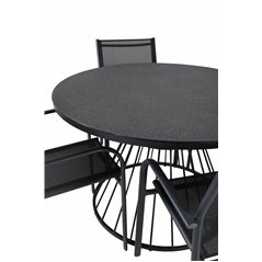 Tropea Dining Table - Black Steel / Grey Spray Glass SanTorini Arm Chair Black Alu/Black Textilene (käytetty)