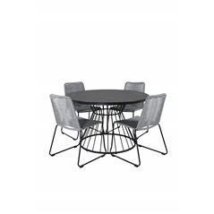 Tropea Dining Table - Black Steel / Grey Spray Glass, Lindos Chair - Black/Grey_4