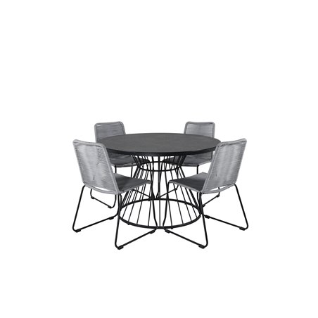 Tropea Dining Table - Black Steel / Grey Spray Glass, Lindos Chair - Black/Grey_4