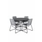 Tropea Dining Table - Black Steel / Grey Spray Glass, Lindos Chair