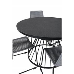 Tropea Dining Table - Black Steel / Grey Spray Glass, Lindos Chair