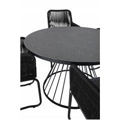 Tropea Dining Table - Black Steel / Grey Spray Glass, Lindos Karmstol med svikt Svart stål / Svart rep_4