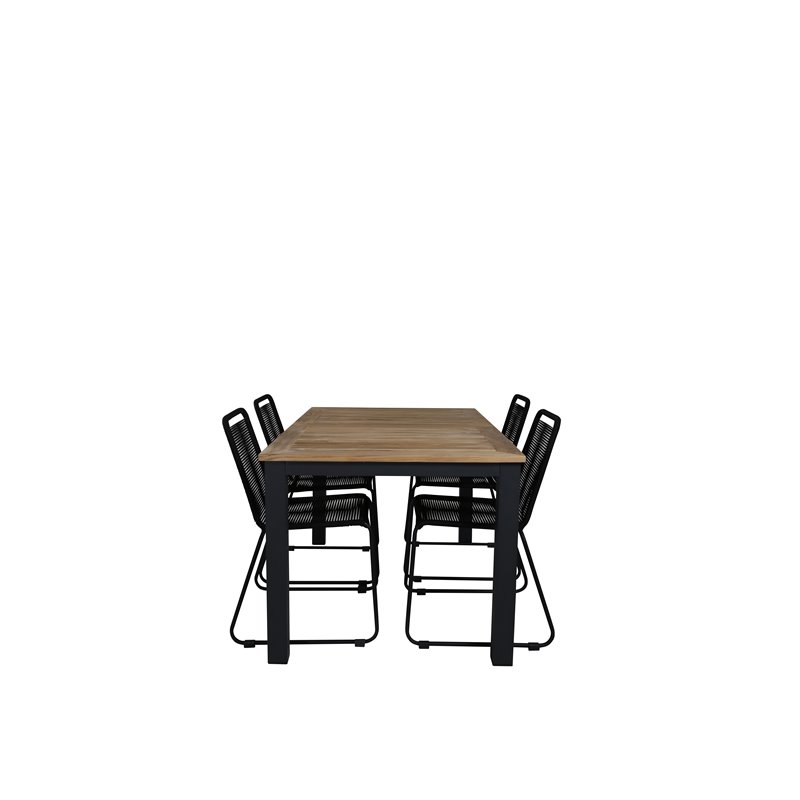 Panama Tabell 152/210 - Svart / Teak, Lindos Stapelbar stol - Svart Aluminium / Svart Rep_4