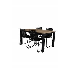 Panama Table 152/210 - Black/Teak, Lindos Stacking Chair - Black Alu / Black Rope_4