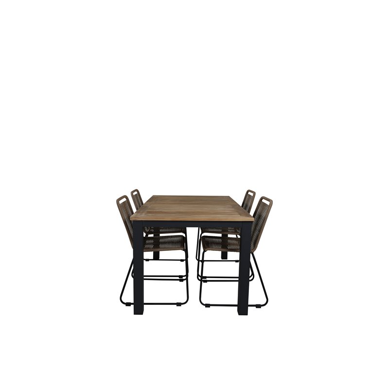 Panama Tabell 152/210 - Svart / Teak, Lindos Stapelbar stol - Svart Aluminium / Latte Rep_4