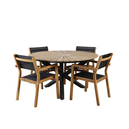 Mexico Table ø 140 - Black/Teak, Venice Stackingchair - Teak / Black textilene_4