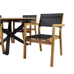 Mexico Table ø 140 - Black/Teak, Venice Stackingchair - Teak / Black textilene_4