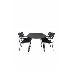 Viga Dining Table - Black Steel / Grey Spray glass - 200*100cm, Nicke Dining chair w, armrest - Black Steel_4