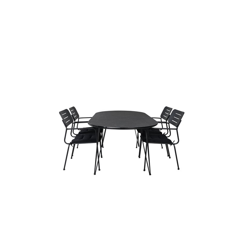 Viga Dining Table - Black Steel / Grey Spray -jäätelö - 200*100cm, Nicke Dining -tuoli w, käsinosto - Black Steel_4