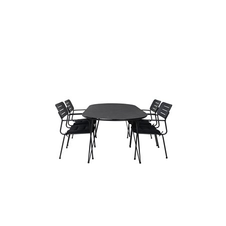 Viga Dining Table - Black Steel / Grey Spray glass - 200*100cm, Nicke Dining chair w, armrest - Black Steel_4