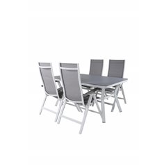 Virya Dining Table - White Alu / Grey Glass - small table+Albany Light 5-pos white alu / Grey Textilene_4