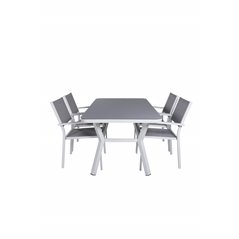 Virya Dining Table - White Alu / Grey Glass - small table+Copacabana Stacking Chair - White/Grey_4