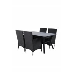 Virya Dining Table - BLACK Alu / Grey Glass - small table+Malin Armchair - Black/Grey_4