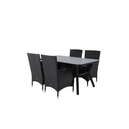 Virya ruokapöytä BLAC Grey Glass - Pieni pöytä + Malin Armchair - musta / harmaa