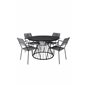 Tropea Dining Table - Black Steel / Grey Spray Glass, Lindos Armchair - Black Alu / Grey Rope