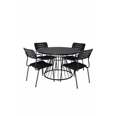 Tropea Dining Table - Black Steel / Grey Spray Glass, Nicke Dining chair w, armrest - Black Steel_4