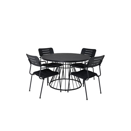 Tropea Dining Table - Black Steel / Grey Spray Glass, Nicke Dining -tuoli, käsivarsi