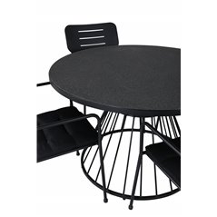 Tropea Dining Table - Black Steel / Grey Spray Glass, Nicke Dining -tuoli, käsivarsi