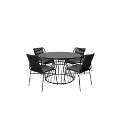 Tropea Dining Table - Black Steel / Grey Spray Glass, Julian Dining Chair - Black Steel / Black Rope (stackable)_4