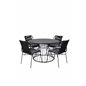 Tropea Dining Table - Black Steel / Grey Spray Glass, Julian Dining Chair - Black Steel / Black Rope 4 4 4